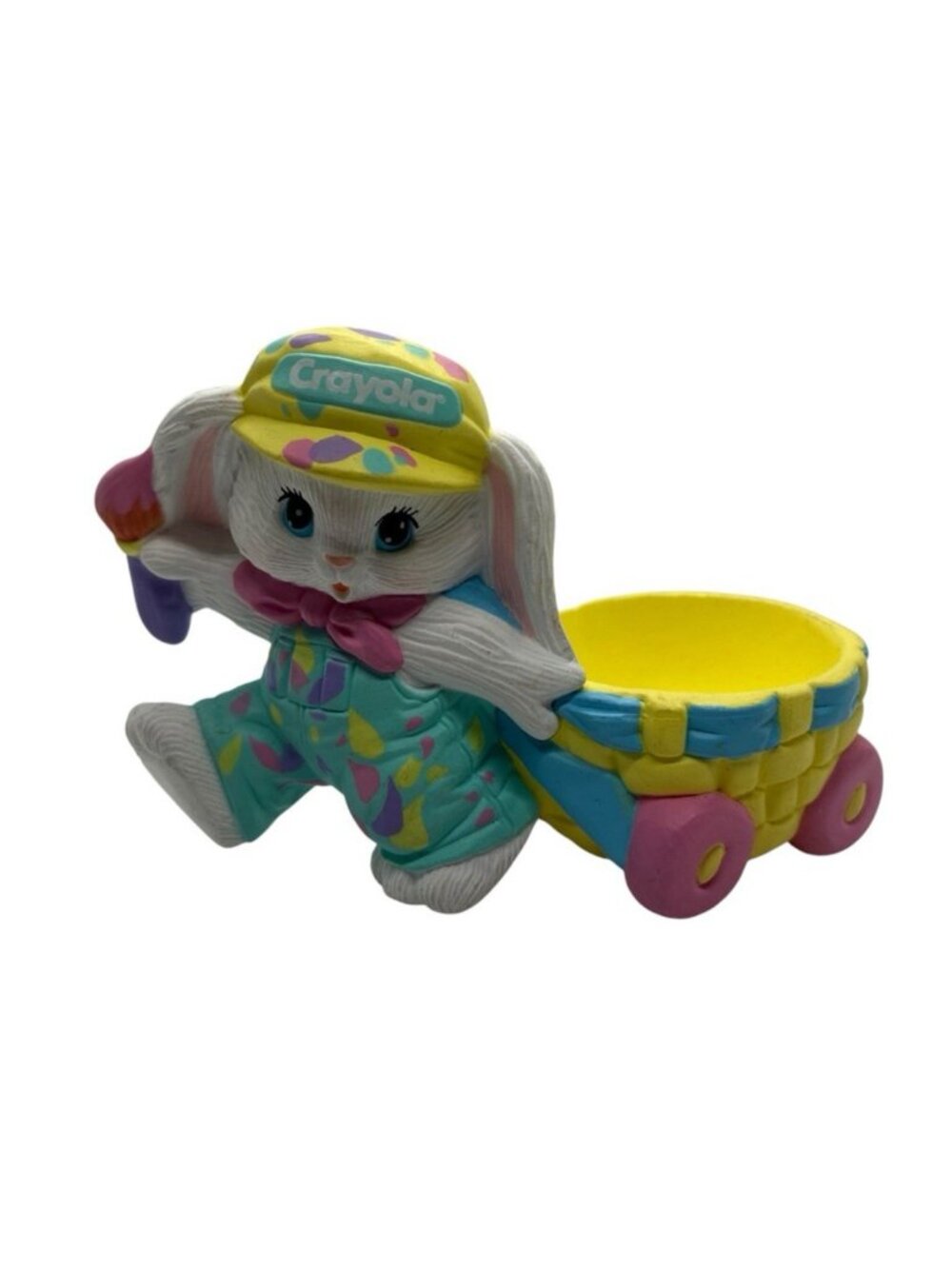 Vintage 1990 Crayola Easter Bunny Pull Cart Candy Holder Binney Smith Figure